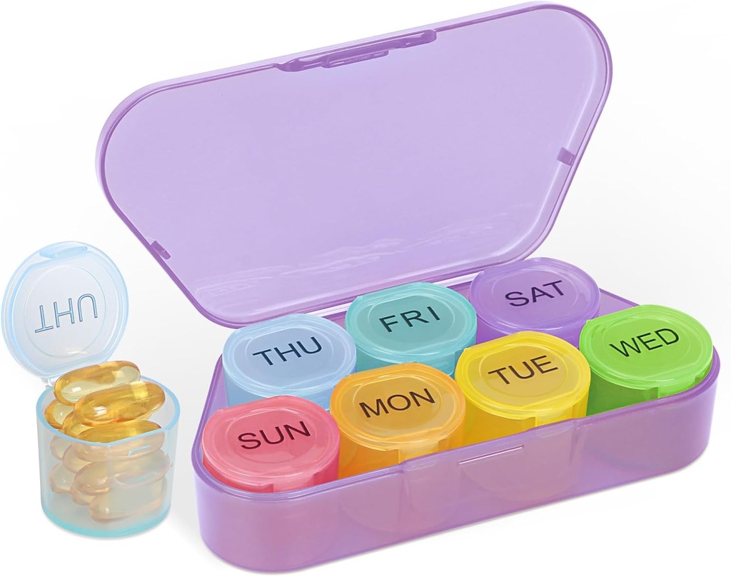 NatureTouch Weekly Pill Organizer, BPA Free Medicine Organizer Rainbow 7 Day Pill Box, Daglig Portable Pill Conatainer til piller / Vitamin / Fish Oil / Kosttilskud [Laveste version], Lilla