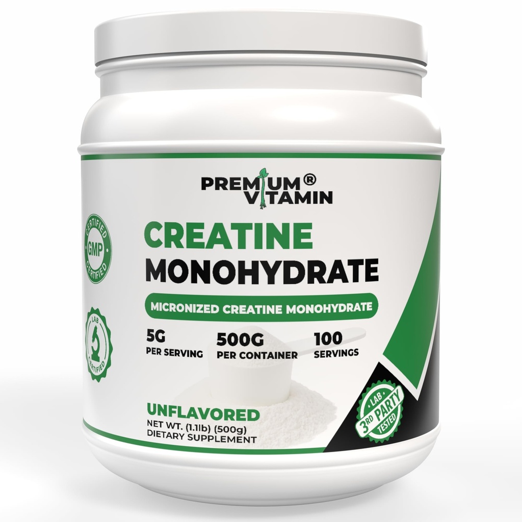 Creatine Monohydrate Powder – 100% Pure Micronized Unflavored Creatine for Men & Women - Muscle Growth, Power & Recovery – 100 Servings, 500g
