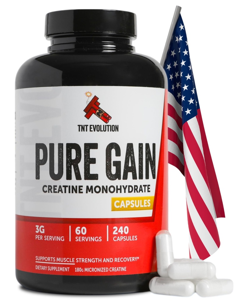 Creatine Monohydrate Capsules – 750mg Capsule for Men & Women – 60 Serving – Pure Micronized Creatine for Strength, Fitness & Sport – 240 Count, Gluten Free Nutritional Supplement