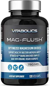 Mag Flush Magnesium Oxide Capsules 750mg 120 Vcaps - Oxygeneret Magnesium Oxide supplement til Obstipation Relief, Colon Cleanse, Laxative og fordøjelse Support til kvinder og mænd