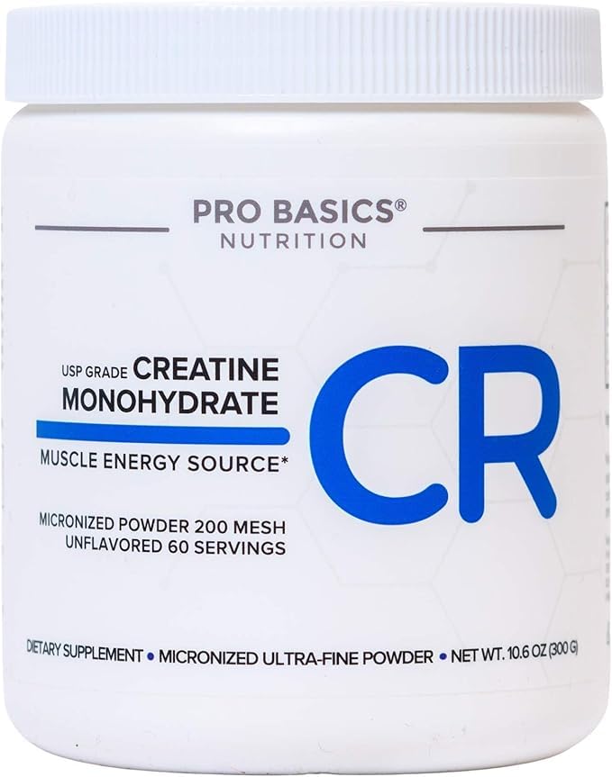 Pro Basics Micronized Creatine Monohydrate Powder 10.6oz. Unflavored. Pure Non Grainy Dissolve Easily No Additives Vegan & Keto. 60 Servings 5000mg 5g per Scoop. Take Pre or Post Workout