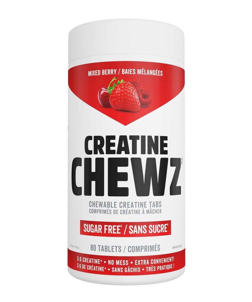 PVL Creatine Chewz – Sugar-Free Chewable Creatine Supplement for On-The-Go Use – 5g Creatine Monohydrate Per Day – Pre Workout & Muscle Recovery Support – 80 Tablets – Mixed Berry