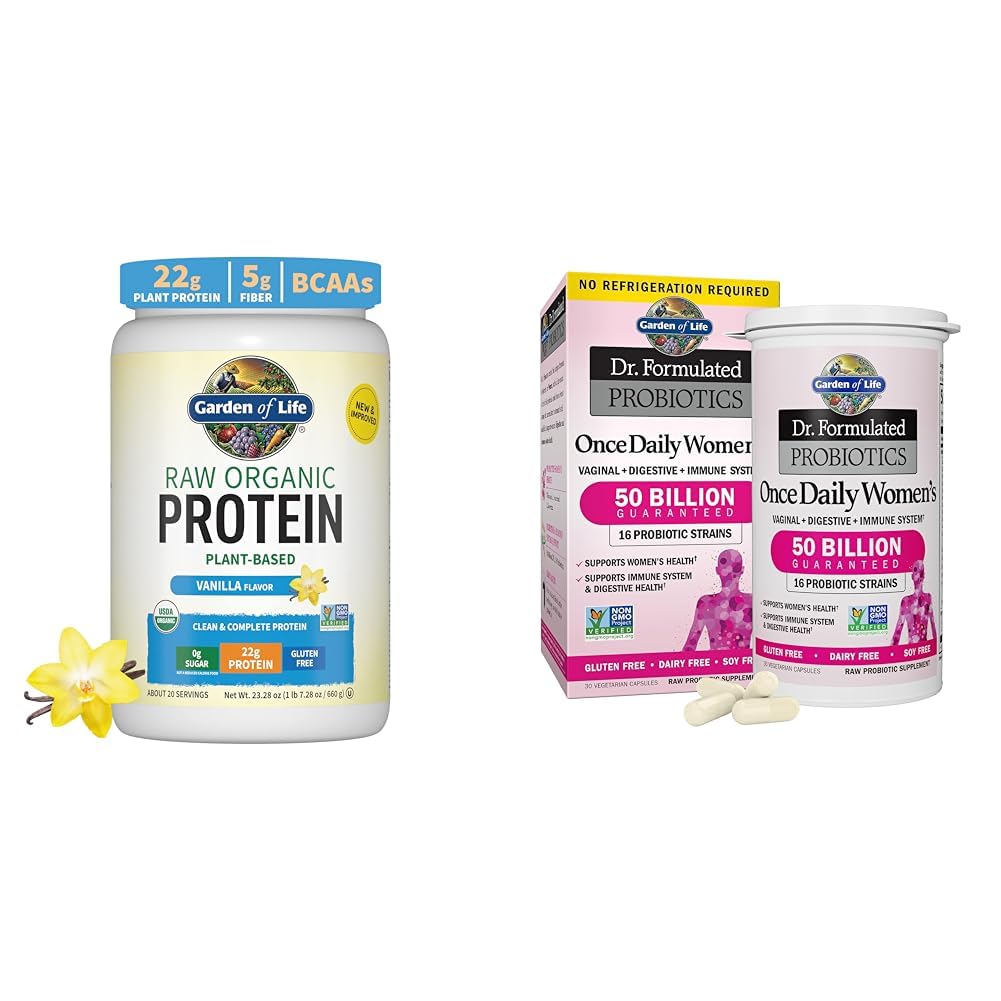 Garden of Life Organic Vegan Vanilla Protein Powder 22g Complete Plant Based Raw Protein & BCAAs Plus Probiotics & Digestive Enzymes for Easy Digestion – Non-GMO &