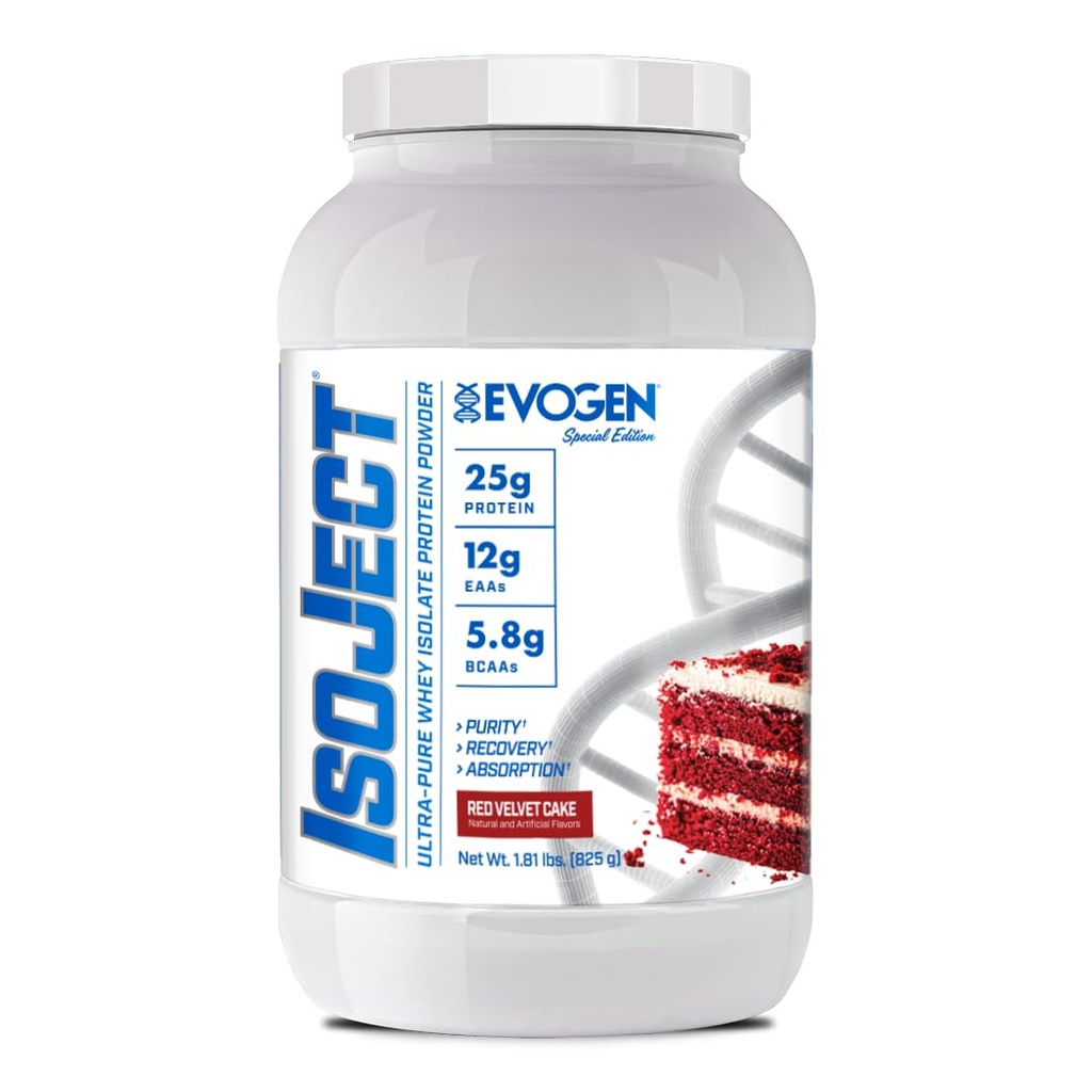 Evogen Isoject - Whey Protein Isolate | Ultra-Pure Whey Protein Powder with Ignitor Enzymes, BCAAs, and EAAs | Enhanced Absorption & Recovery | Red Velvet Cake | 25 Servings