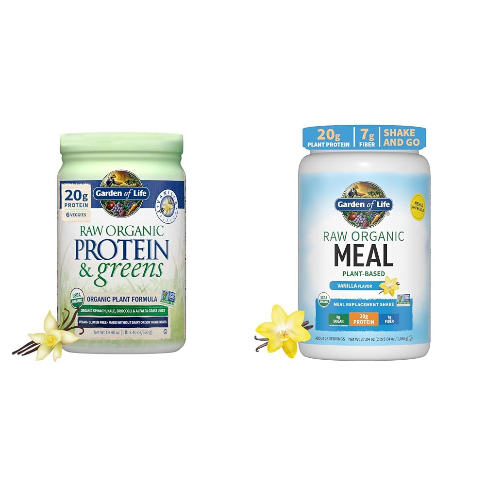 Garden of Life Raw Organic Protein & Greens Vanilla & Vegan Protein Powder - Raw Organic Meal Replacement Shakes