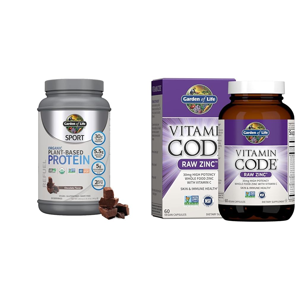 Garden of Life Organic Vegan Sport Protein Powder with Raw Zinc for Immune Support, Skin Health, 30g Protein, Vitamin C, Probiotics