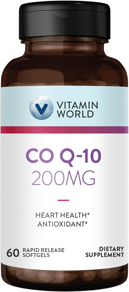 Vitamin World CoQ10 200 mg Softels, Coenzym Q10 Kosttilskud til Antioxidant Support, Heart Health & Energy Production, Gluten Free, 60 Rapid Release Softels