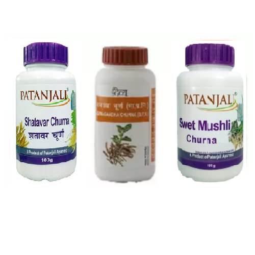 Patanjali. Shatavar, Swet Mushli, Ashwagandha Churna (100 g Each)
