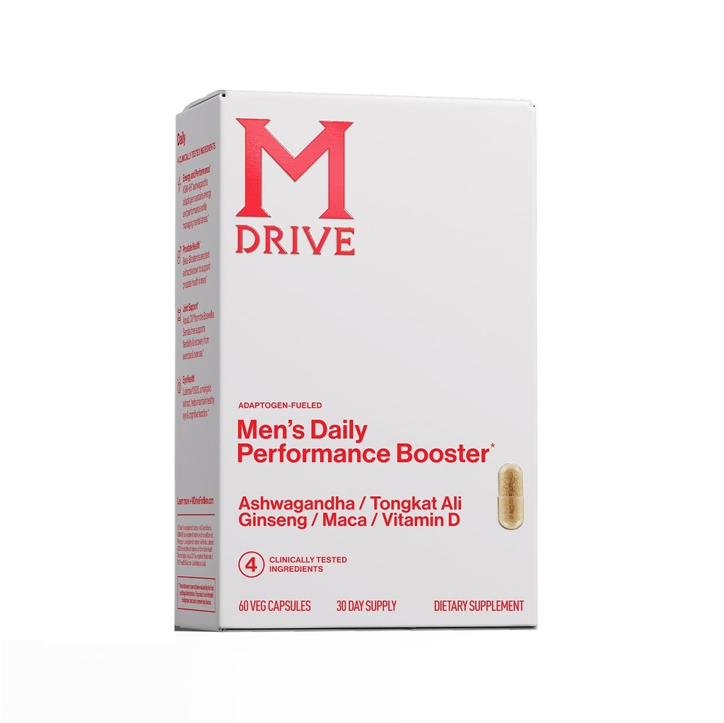 Mdrive Men 's Daily Performance Complex Support for Mænd - Ashwaghanda, Tongkat Ali, Ginseng, Maca & Vitamin D, 60 kapsler, 30 dages forsyning