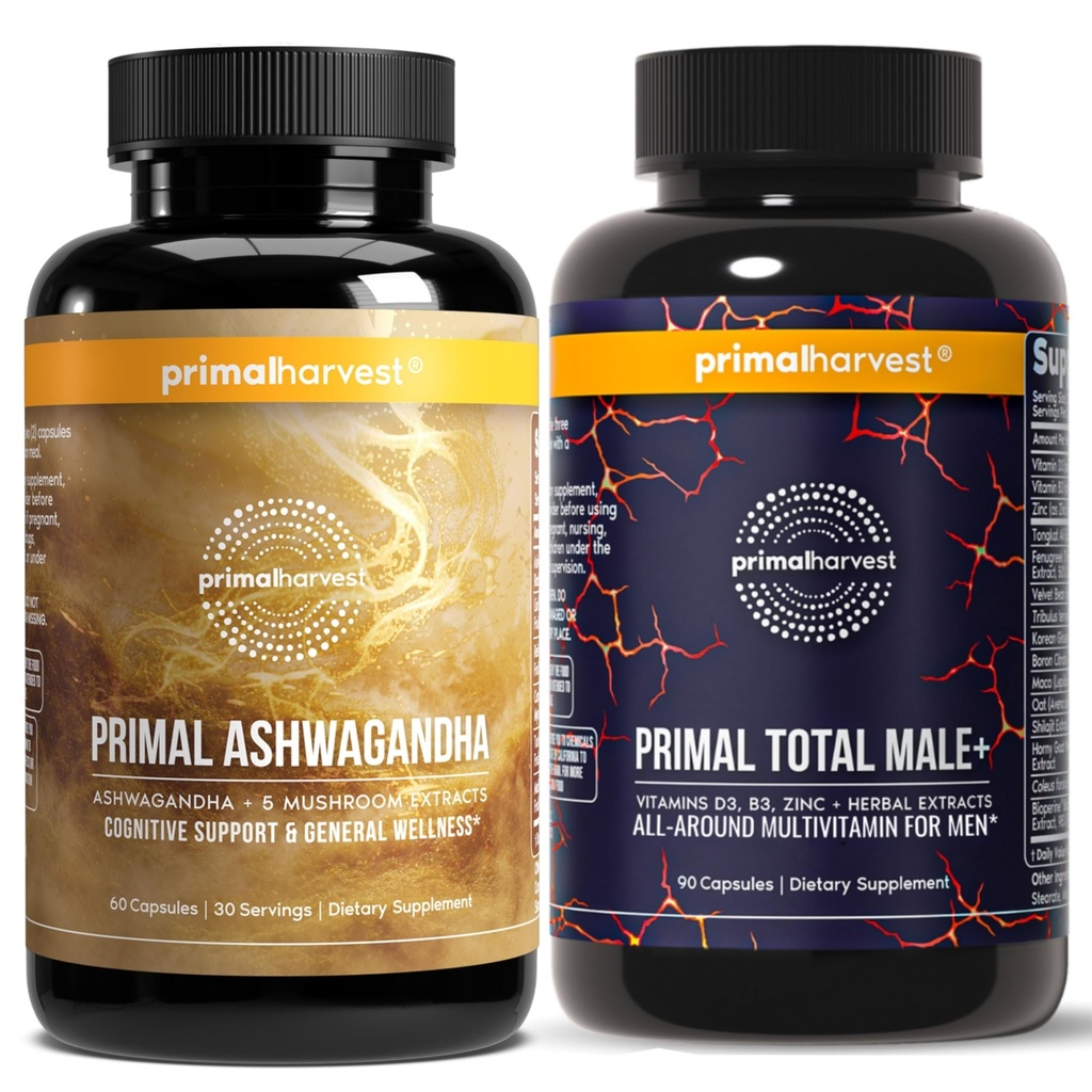 Primal Harvest Daily Two-Step Routine | Ashwagandha + Total Male | 2 Pack | 30 Day Supply