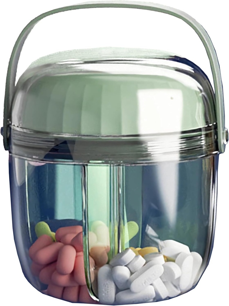 MURRI & MURRDI Pill Organizer med 4 afdelinger, Rejse Pill Box lille transportabel medicin flaske, Anti- Mixing & Wide Åbning, Compact Pill Container Holder for Vitamin Fish Oil Medication (F Green)
