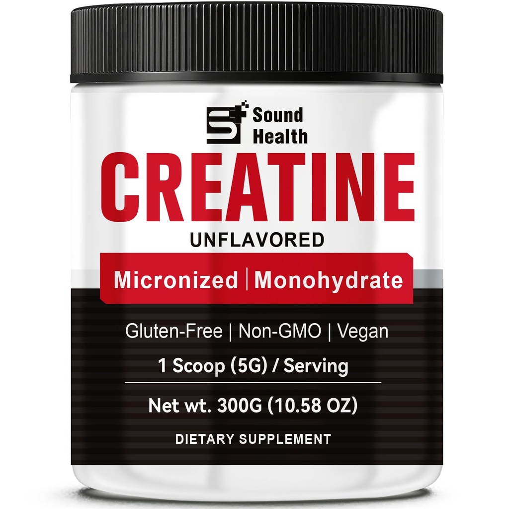 Creatine Monohydrate Powder 5000mg Pure Creatine Powder Monohydrate Micronized 300g (60 Servings) Unflavored Nutritional Supplements for Women & Men Sugar-Free,Vegan, Non-GMO with Scoop