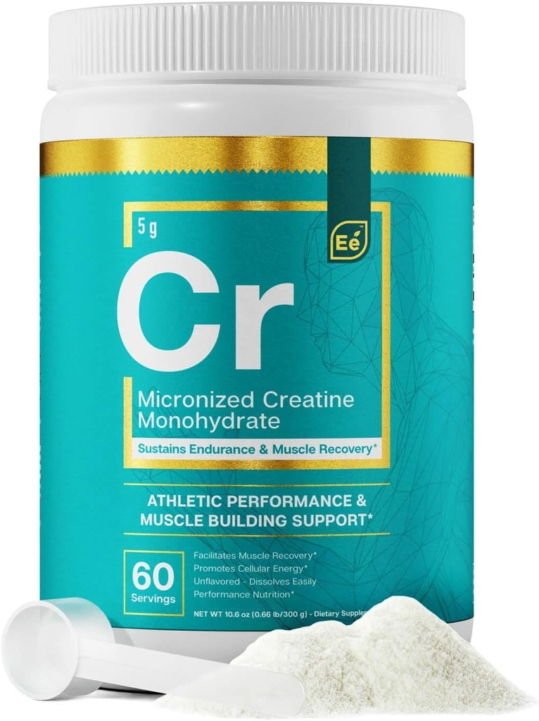 Essential Elements Micronized Creatine Monohydrate Powder for Men & Women - Unflavored & Easily Dissolved - 60 Servings