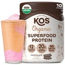 KOS Vegan Protein Powder, Chokolade USDA Organic - Low Carb Pea Protein Blend, Plant Based Superfood med Vitamin & Minerals - Keto, Soy, Gluten Free - Måltid erstatning for kvinder & mænd - 10 Servering