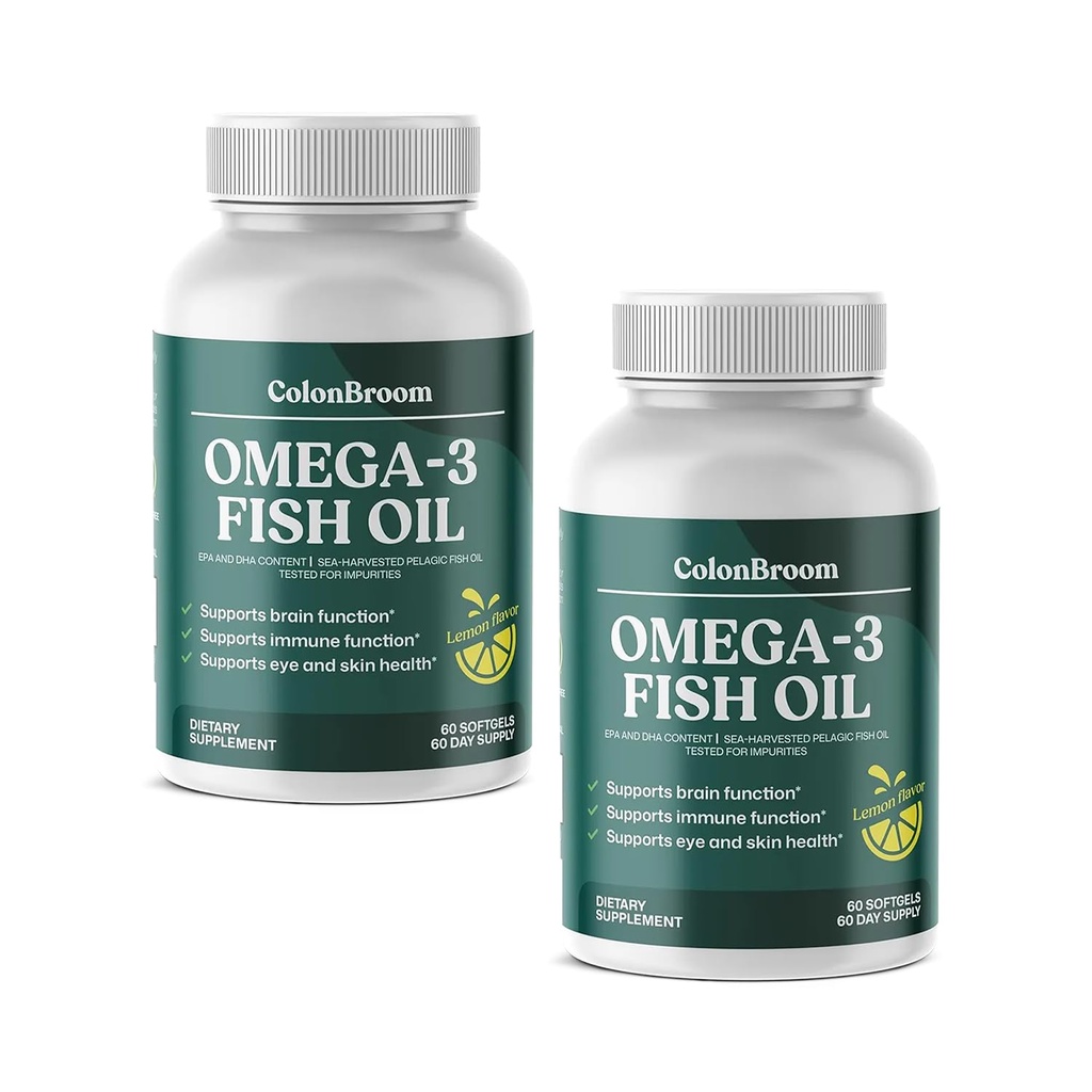ColonBroom Omega 3 Fish Oil 2640 mg Softgels | Lemon Flavor | Daily Fish Oil Omega-3 Supplement for Women & Men with EPA & DHA | Gluten-Free, Non-GMO, Natural (120 Softgels, 4 Month Supply)