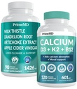 Calcium D3 K2 B12 (1pk) og leverstøtte (1pk) Supplement Bundle - Potente vitaminer til ben, hjerte, lever funktion, & immunforsvar - ikke-GMO, Vegan, Gluten- fri