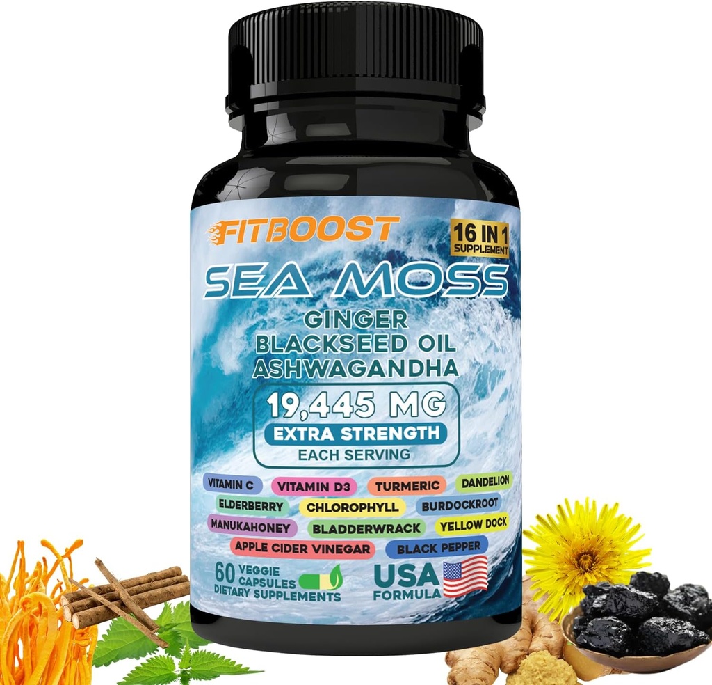 30Day Supply Sea Moss og Shilajit Bundle for mænd All- in-1 Dynamic Vitality Bunded Seamoss Black Seed Oil Ashwagandha Burdock Root Delicately forberedt til dig at Regtain & Regain Styrke