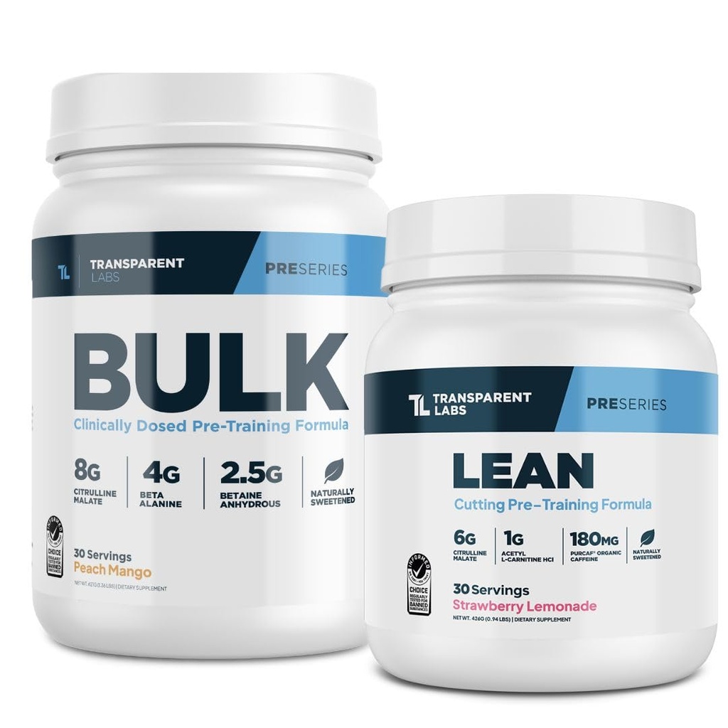 Transparent Labs Bulk Pre-Workout (30 Servings, Peach Mango) & Lean Pre-Workout (30 Servings, Strawberry Lemonade)