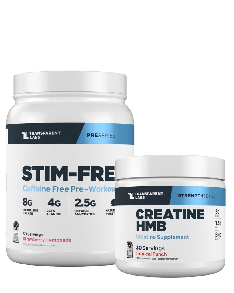 Transparent Labs Stim-Free Pre-Workout (30 Servings, Strawberry Lemonade) & Creatine HMB (30 Servings, Tropical Punch)
