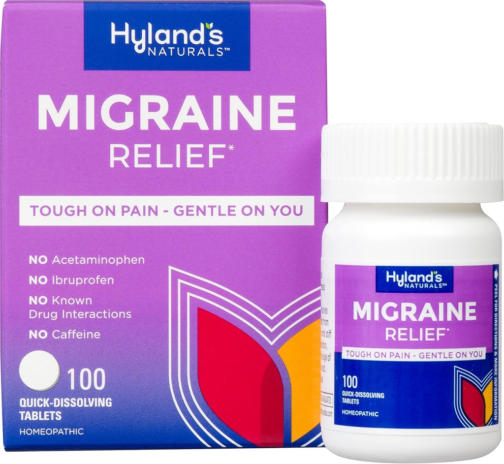 Hyland 's Migræne Hovedpine Naturlig smerte Relief tabletter, pakke med 1, 100 greve (Packaging May Vary)