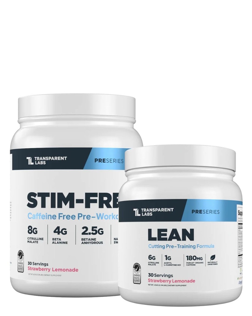 Transparent Labs Stim-Free Pre-Workout Powder (30 Servings, Strawberry Lemonade) & Lean Pre-Workout (30 Servings, Strawberry Lemonade)