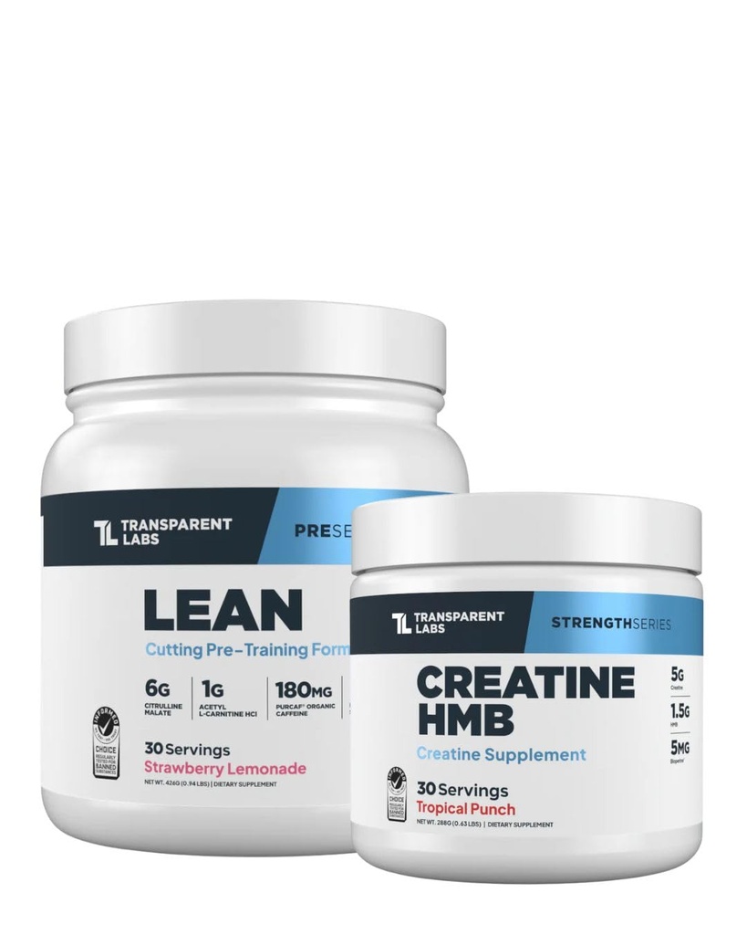 Transparent Labs Lean Pre-Workout (30 Servings, Strawberry Lemonade) & Creatine HMB (30 Servings, Tropical Punch)