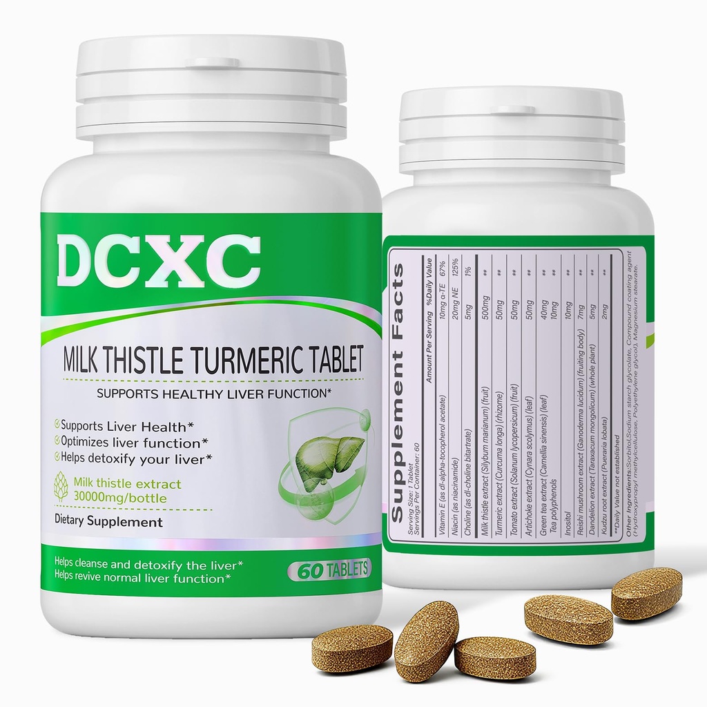 Liver Detox Supplement,30000mg Milk Thistle Turmeric Tablet,Stay up Late – Supports Liver Health – 60 Tablets