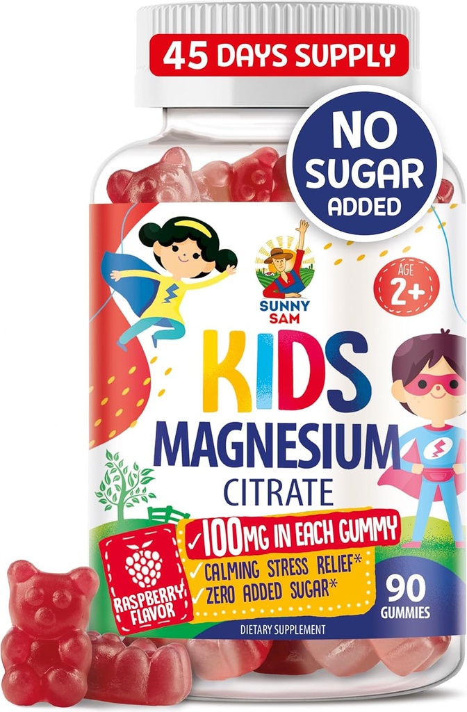 Magnesium Gummier for børn og voksne - 100 mg - Calm Magnesiumtyggere - Magnesium Citrate Chewable Supplement for Mood & Muscle Support - 90 Gummies