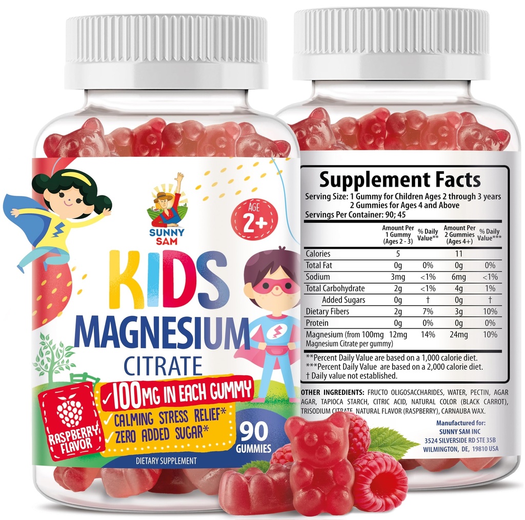 Magnesium Gummier for børn og voksne - 100 mg - Calm Magnesiumtyggere - Magnesium Citrate Chewable Supplement for Mood & Muscle Support - 90 Gummies
