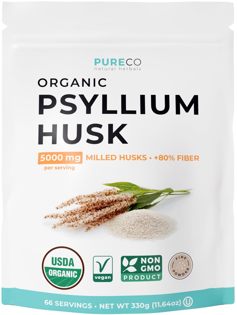 Psyllium Husk Powder Organic Certified - Finely Ground Whole Psyllium Husk Organic Fiber Powder for Baking Smoothies & More - Vegan Gluten Free Non-GMO & Filler Free Soluble Fiber (66 Servings)