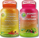 Antioxidant & Immunity Support Bundle - Liposomal Vitamin C 1500mg med Organic Acerola Cherry & Camu Camu + kvinders daglige multivitamin med jern, superfødevarer, Probiotika & enzymer - Vegan, Non- GMO