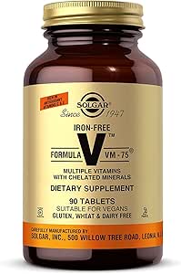 Solgar Iron- Free Formel VM- 75, 90 tabletter - Multivitamin med kattede mineraler - Vitamin A, B6, B12, C, D, E - Biotin, Magnesium, Calcium, Zink - Vegan, Gluten & Dairy Free, Kosher - 90 Servering