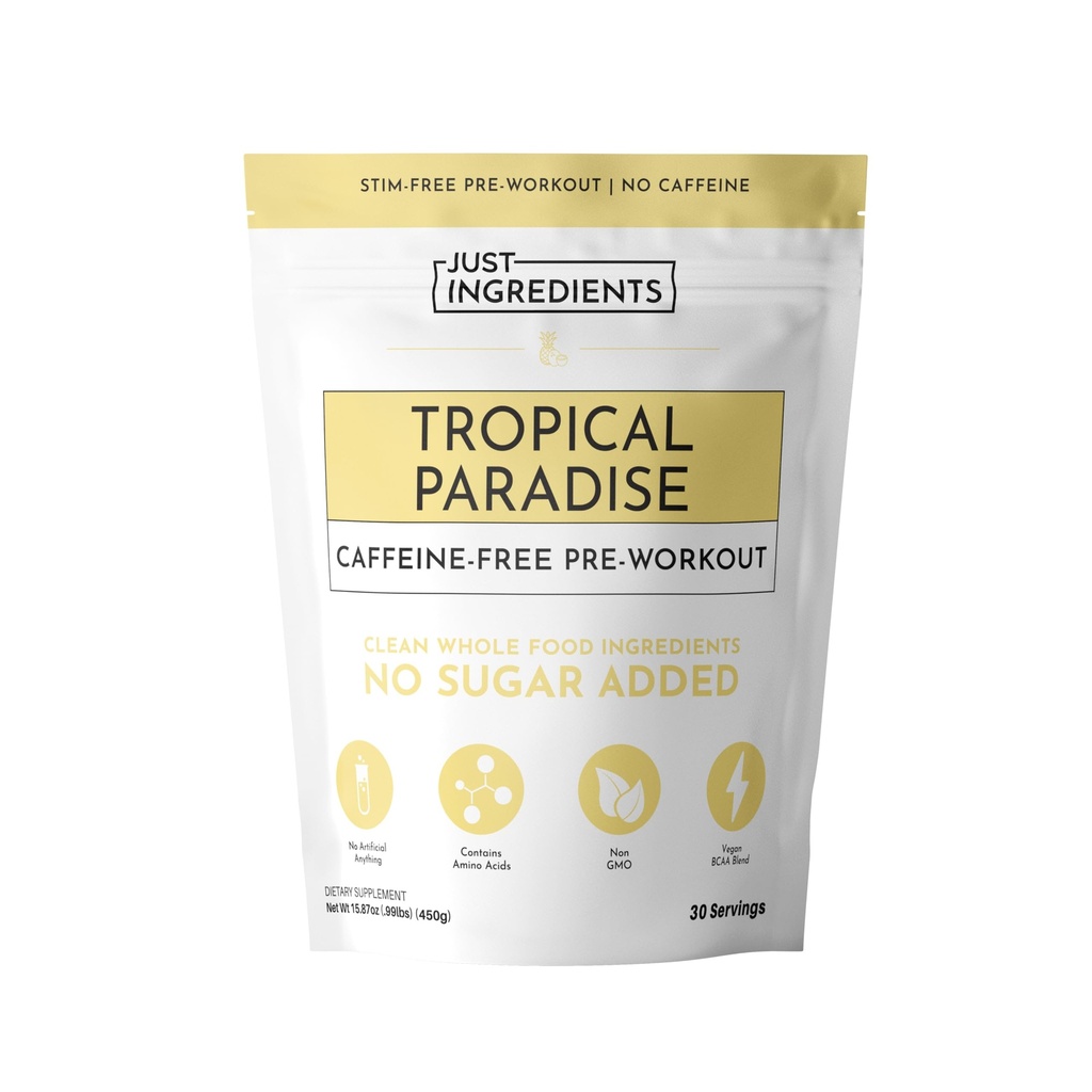 JUST INGREDIENTS Pre-Workout – Tropical Paradise| 30 Servings| Caffeine-Free| BCAA Blend, Beta Alanine, Citrulline Malate, Ginseng, Maca Root, Taurine| Supports Energy & Endurance