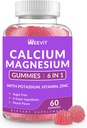Sugar Free Calcium Gummies Supplement 600mg, Calcium Magnesium Zink Gummies med vitamin D3 K2, Kalium, høj Absorption CA Gummies til ben, tænder og muskler
