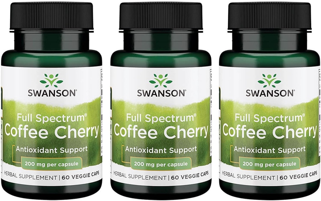 Swanson Full- Spectrum Coffee Cherry- Herbal Supplement Fremme immunsystemet støtte & Levering Væsentlige Phytonutrients- Natural Samlet Wellness Support - (60 Veggie kapsler, 200mg Hver) 3 Pack