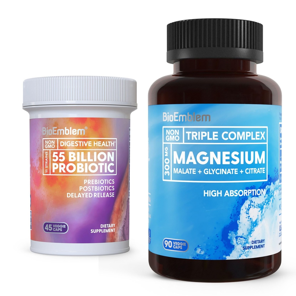 BioEmblem Triple Magnesium Complex & Probiotics for Women & Men