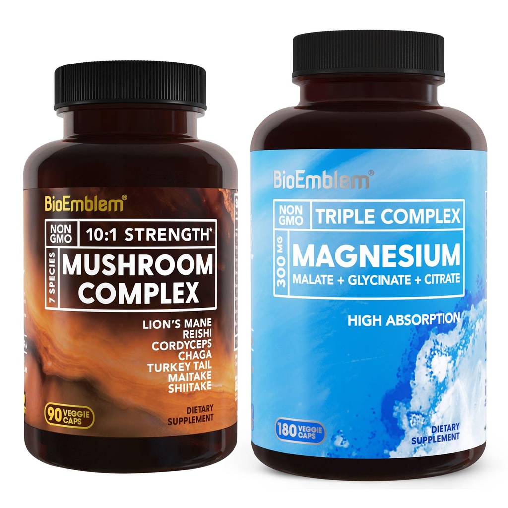 BioEmblem Triple Magnesium Complex 180 Capsules and Mushroom Complex
