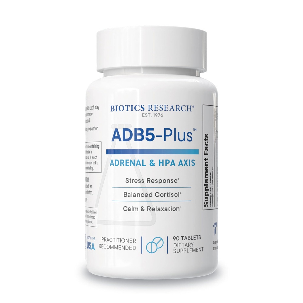 Bioteknologi Forskning ADB5- Plus support sund binyrebarkfunktion, Support Cortisol Niveauer, Positiv reaktion på stress, Sund energi Niveauer 90 tabletter