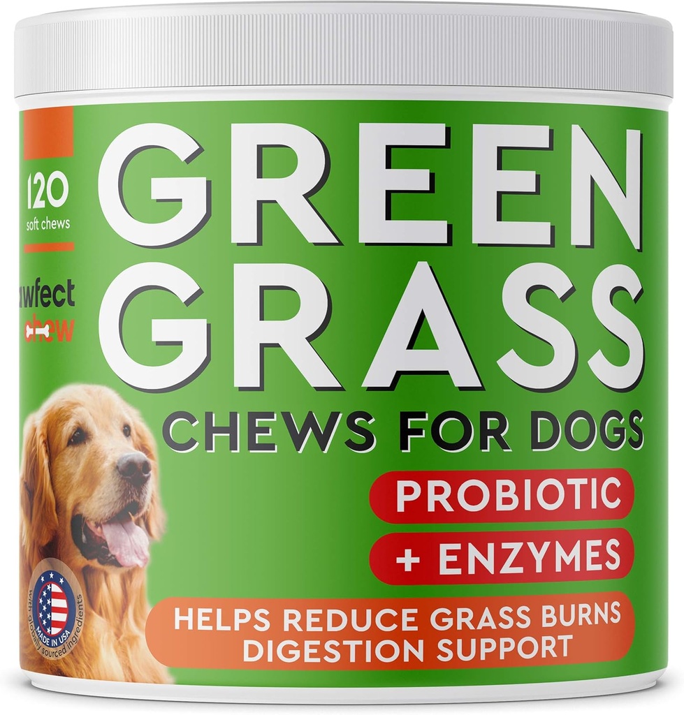 PAWFEKTCHEW Hund Pee Grass Hjælper - Græs Behandling for hund urin - Hund Urin Neutralizer til græs Burn Spots - Hund Pee græsplæne reparation Traktater med Probiotika - Lavet i USA - 120 Chews