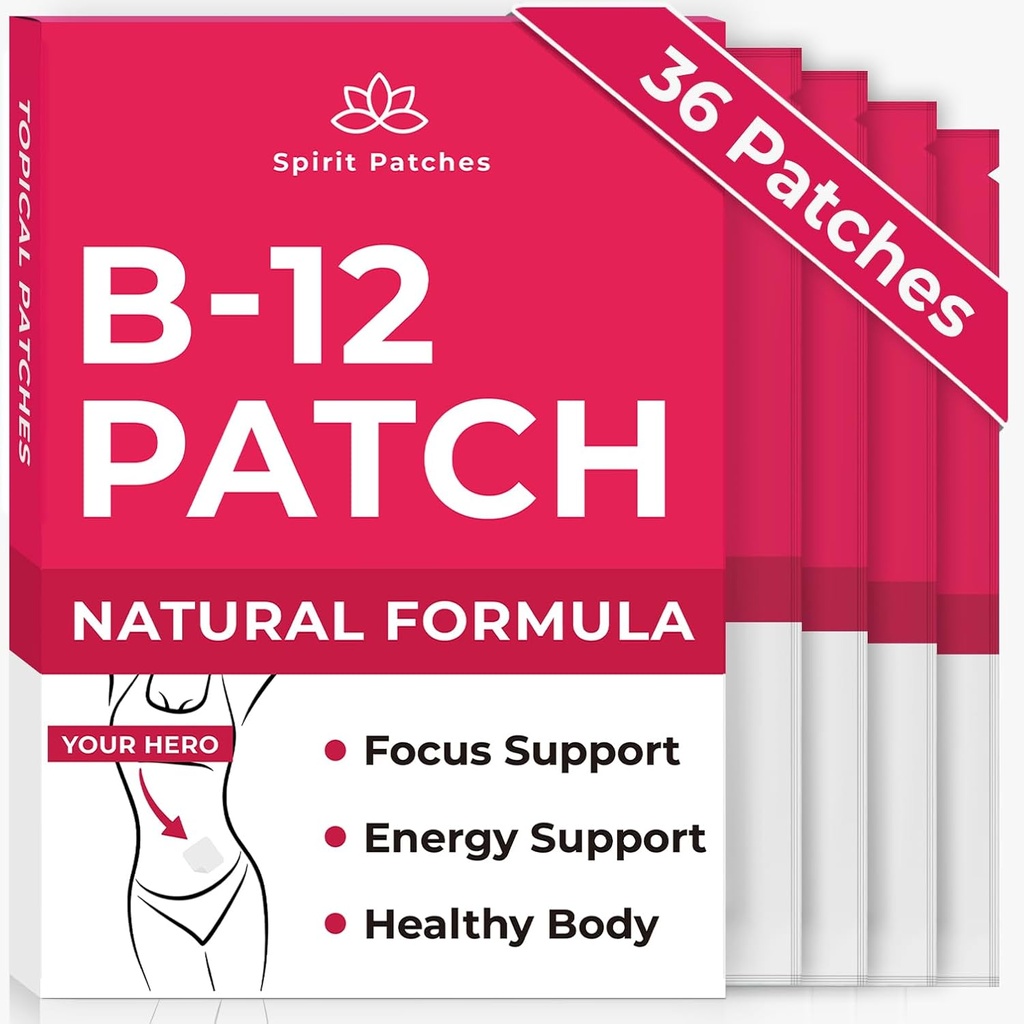B12 Patches (pakke af 36) - 100% naturlige Vitamin Patches for kvinder, energi, Focus & Body Support, Self-Adhesive Transparent Patches - Forbedret formel