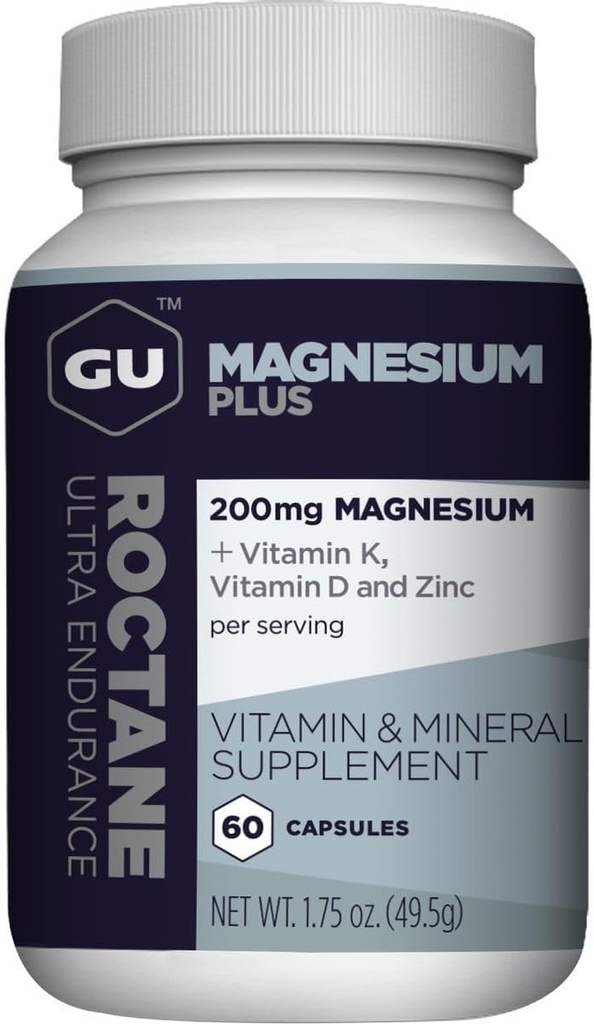 GU Energy Roctane Magnesium Plus kapsler med vitamin K, D og zink, Informeret valg, Inddrivelse Support Efter enhver træning, 60- Count Flaske (1- måned Tilgang)