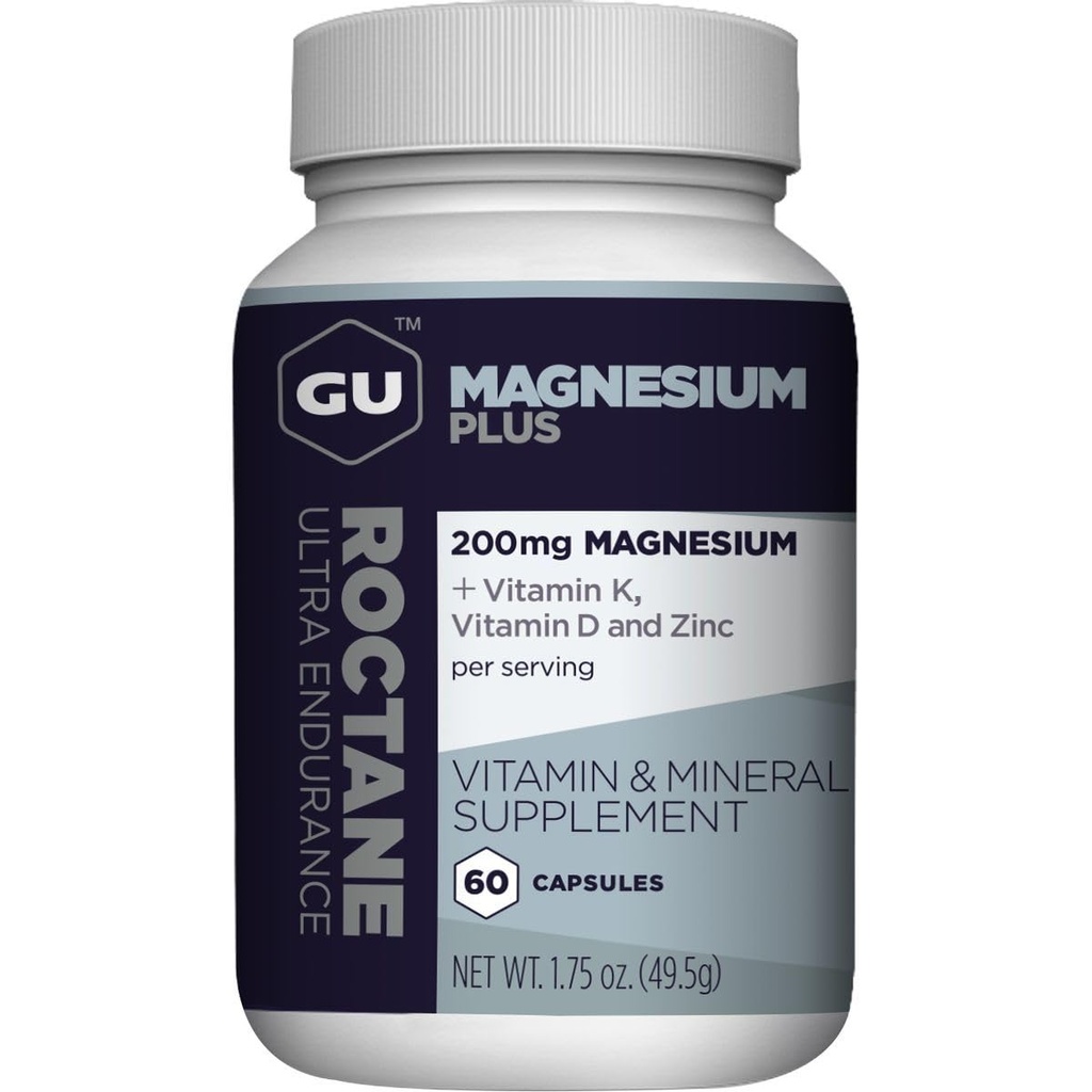 GU Energy Roctane Magnesium Plus kapsler med vitamin K, D og zink, Informeret valg, Inddrivelse Support Efter enhver træning, 60- Count Flaske (1- måned Tilgang)