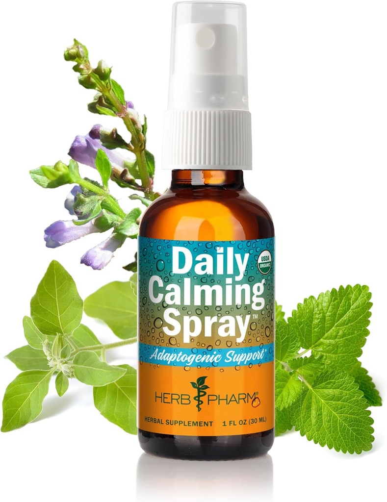 Herb Pharm urter på Go Certified Organic Daily Calming Portable Spray, Adaptogen Support *, 1 Ounce