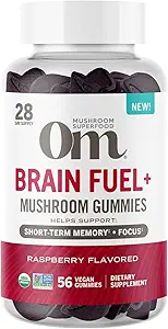 Om Mushroom Superfood Brain Fuel + Gummies, 28 Serveringer, Hindbær Gummy supplement med løvens Mane for hukommelse og fokus