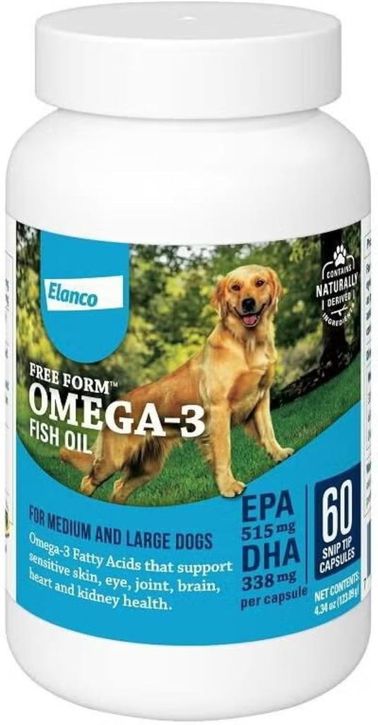 Snip Tips Omega-3 Fish Oil Liquid supplement til mellemstore & store hunde, 60 Greve