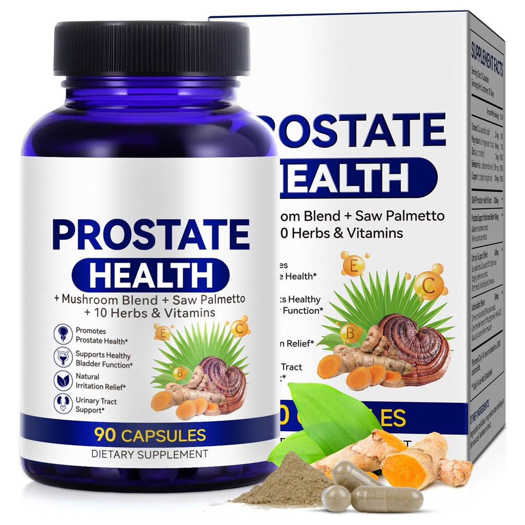Prostate Health Supplements for Men - Promote Sleep, Urinary Tract Health Support, Saw Palmetto with Reishi & Nettle, Ashwagandha,90 Vegetarian Non-GMO Capsules