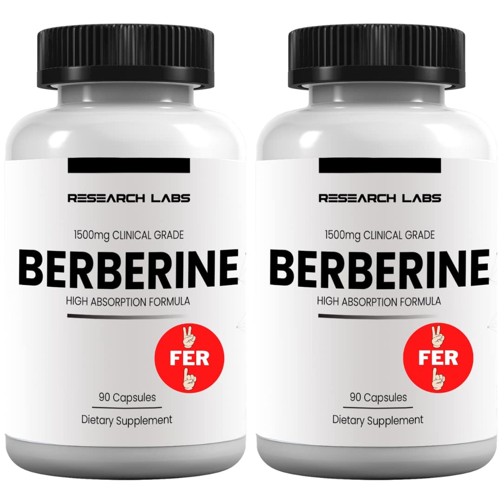 Forskning Labs 2 Fer 1 Ad - 1500mg Clinical Grade Berberine High Absorption Formel & BerberQuil ™ Support. 180 Total Kapsler. 500mg Hver Kapsel