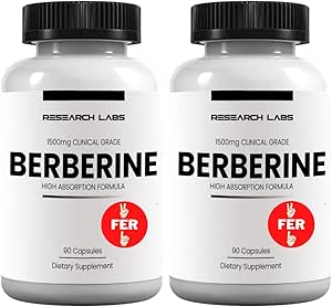 Forskning Labs 2 Fer 1 Ad - 1500mg Clinical Grade Berberine High Absorption Formel & BerberQuil ™ Support. 180 Total Kapsler. 500mg Hver Kapsel