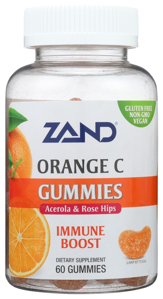 ZAND Immunity Orange Vitamin C Gummies, Wellness og immunforsvar Support, Chewable Vitamin C w / Citrus Bioflavonoider, Rose HIPS og Acerola, Vegan, Gluten Free, 60- Day Garanti, 30 Servere