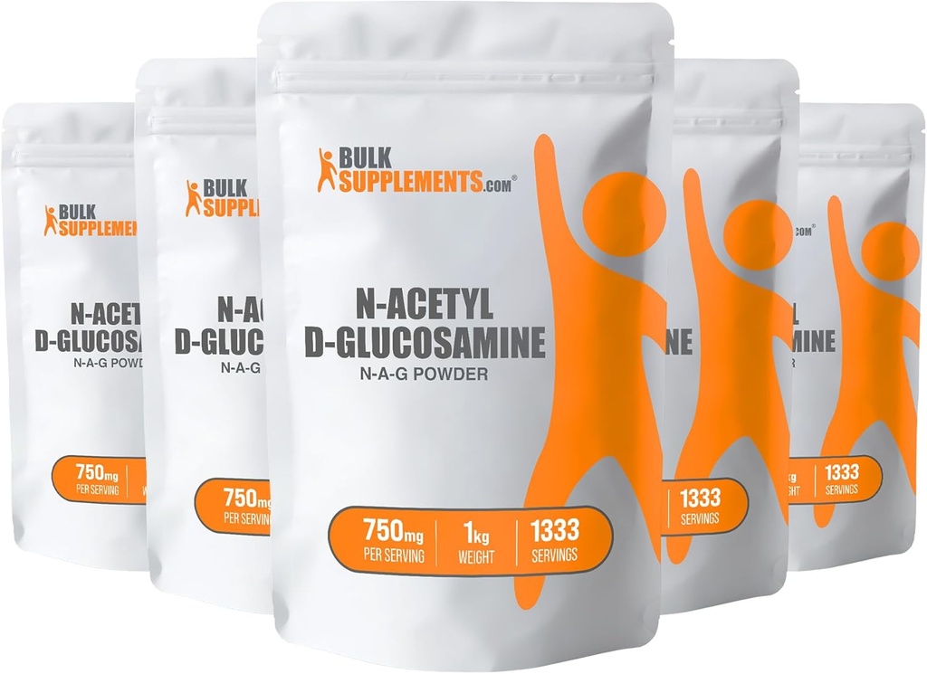 Bulkaddiments.com N- Acetyl Glucosamine Powder - NAG Powder, Glucosamine 750mg, Glucosamine Supplement - Glucosamine Powder, Gluten Free, 750mg per servering, 5 kg (11 lbs) (Pack of 5)